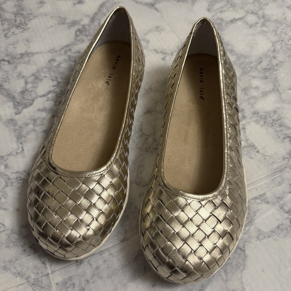 David Tate Dazzle Woven Ballet Flat Gold Metallic Leather Women's Size 11WW Wide